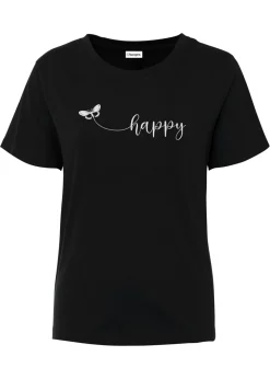 bonprix bonprix Camiseta de algodón puro Negro estampado Sale