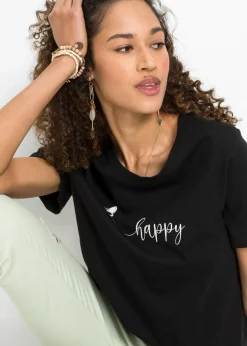 bonprix bonprix Camiseta de algodón puro Negro estampado Sale