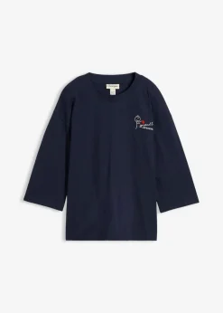 bonprix bonprix Camiseta de algodón puro con corte boxy Azul marino + blanco lana Discount