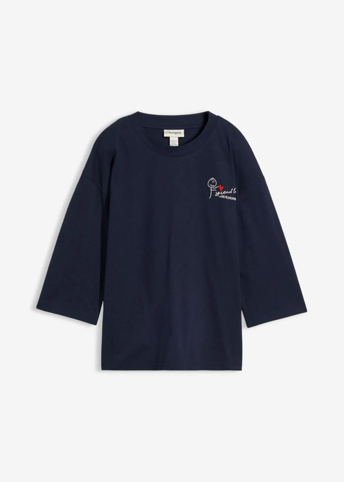 bonprix bonprix Camiseta de algodón puro con corte boxy Azul marino + blanco lana Discount