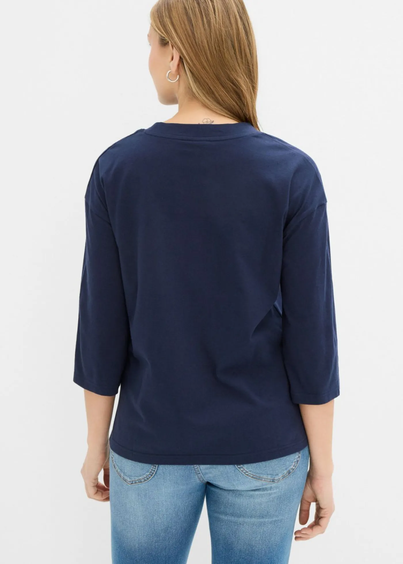 bonprix bonprix Camiseta de algodón puro con corte boxy Azul marino + blanco lana Discount