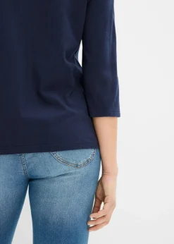 bonprix bonprix Camiseta de algodón puro con corte boxy Azul marino + blanco lana Discount