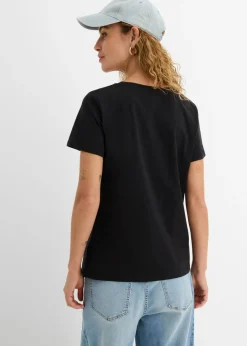 bonprix bonprix Camiseta de algodón puro con manga corta (2 unidades) Negro