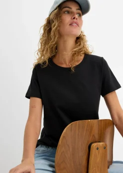 bonprix bonprix Camiseta de algodón puro con manga corta (2 unidades) Negro