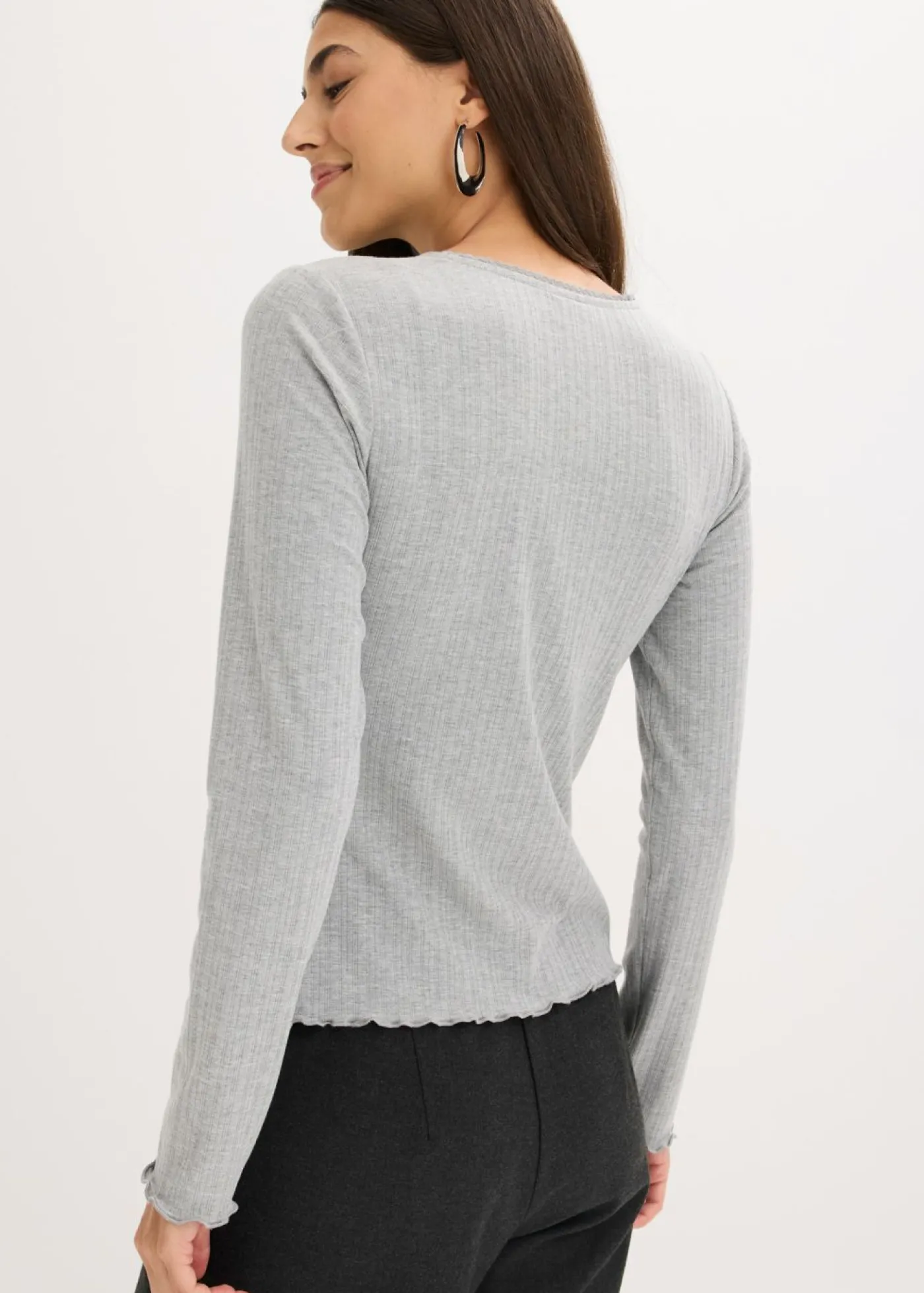 bonprix bonprix Camiseta de canalé Gris claro jaspeado