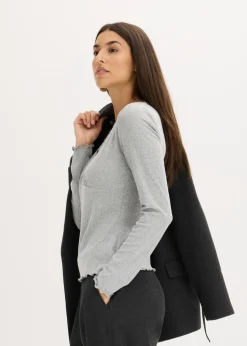 bonprix bonprix Camiseta de canalé Gris claro jaspeado
