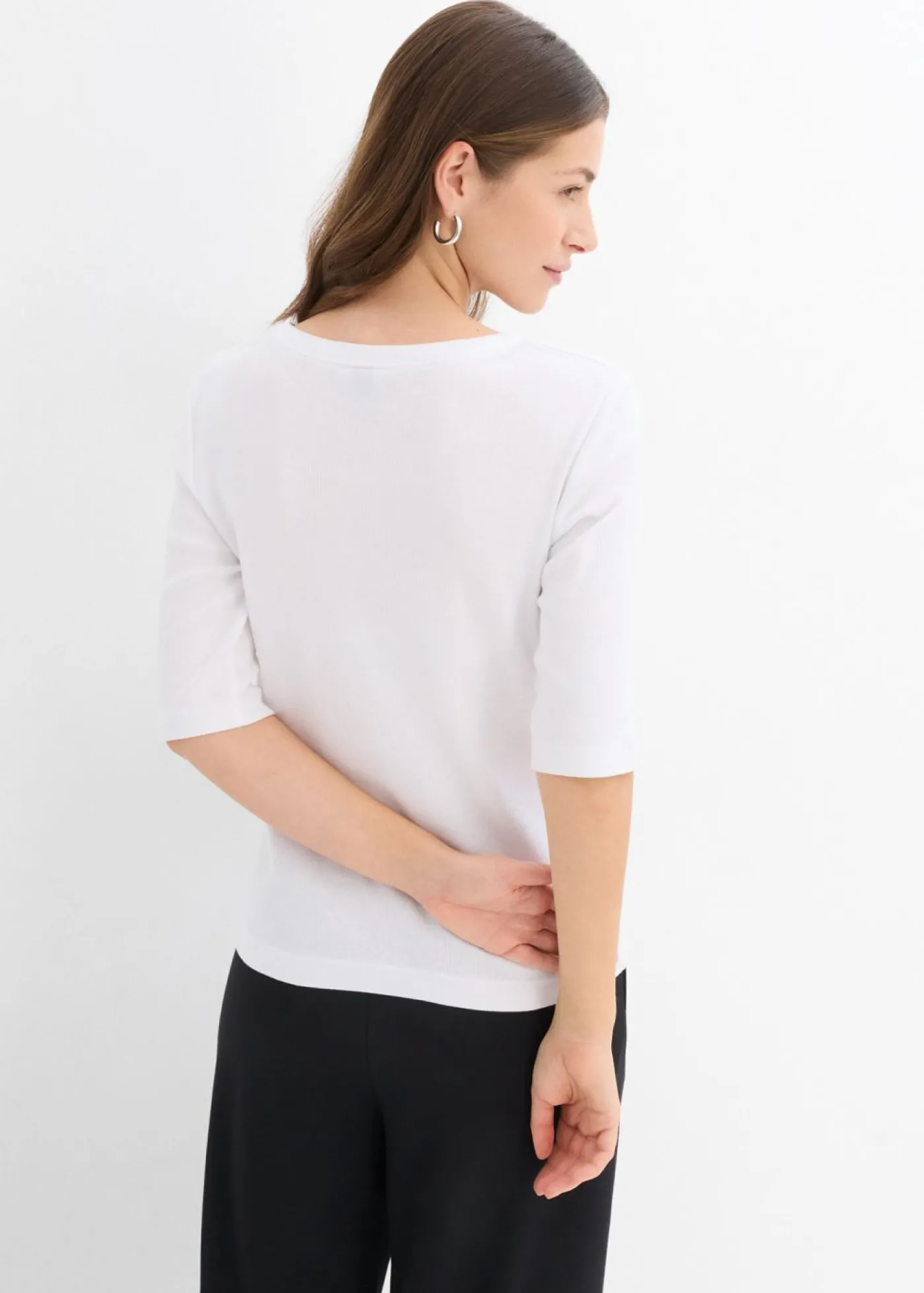 bonprix bonprix Camiseta de canalé con algodón orgánico (2 unidades) Negro-blanco Clearance
