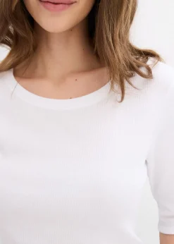 bonprix bonprix Camiseta de canalé con algodón orgánico (2 unidades) Negro-blanco Clearance