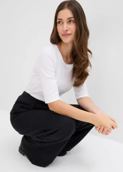 bonprix bonprix Camiseta de canalé con algodón orgánico (2 unidades) Negro-blanco Clearance