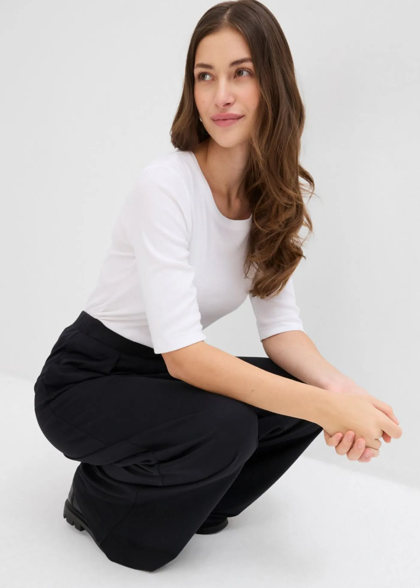 bonprix bonprix Camiseta de canalé con algodón orgánico (2 unidades) Negro-blanco Clearance