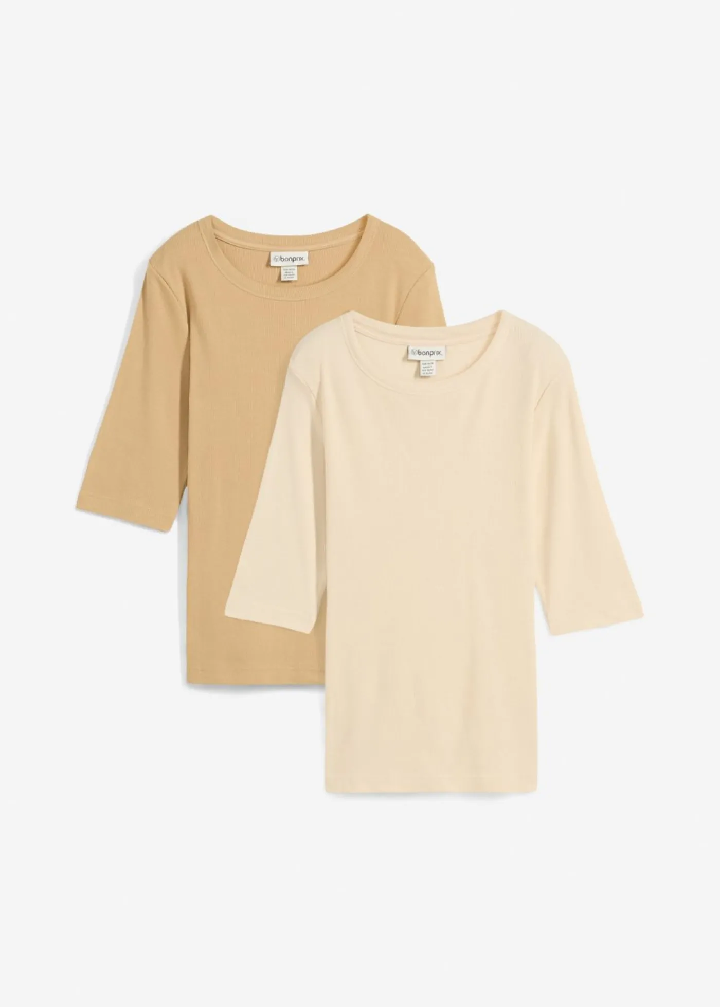 bonprix bonprix Camiseta de canalé con algodón orgánico (2 unidades) beige nuevo-arena claro Online