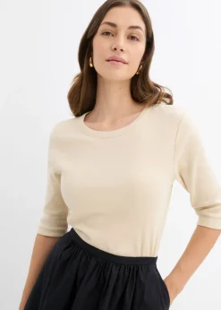 bonprix bonprix Camiseta de canalé con algodón orgánico (2 unidades) beige nuevo-arena claro Online