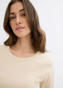 bonprix bonprix Camiseta de canalé con algodón orgánico (2 unidades) beige nuevo-arena claro Online