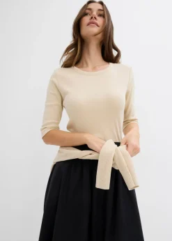 bonprix bonprix Camiseta de canalé con algodón orgánico (2 unidades) beige nuevo-arena claro Online
