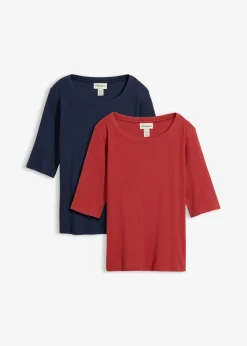 bonprix bonprix Camiseta de canalé con algodón orgánico (2 unidades) cereza/azul marino Online