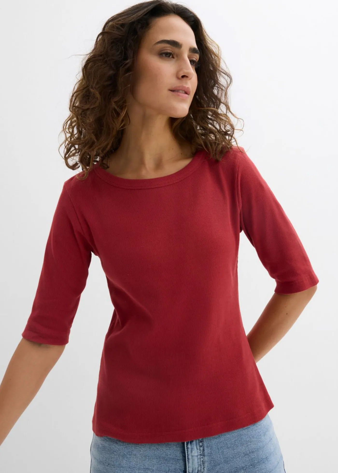 bonprix bonprix Camiseta de canalé con algodón orgánico (2 unidades) cereza/azul marino Online