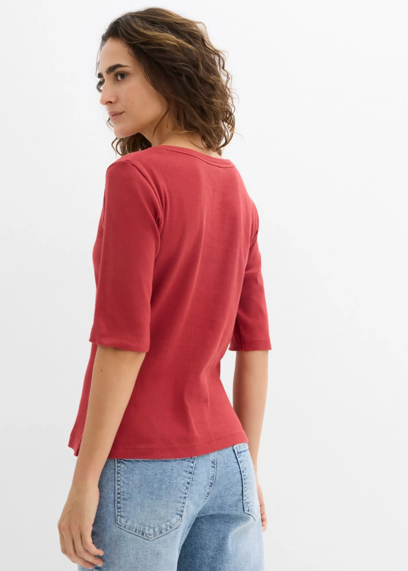 bonprix bonprix Camiseta de canalé con algodón orgánico (2 unidades) cereza/azul marino Online