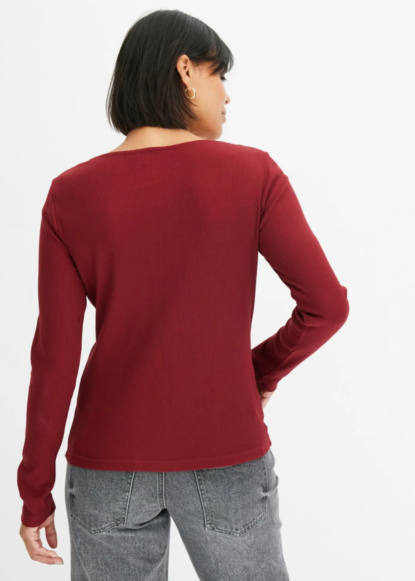 bonprix bonprix Camiseta de canalé de algodón orgánico puro Rojo rubí New