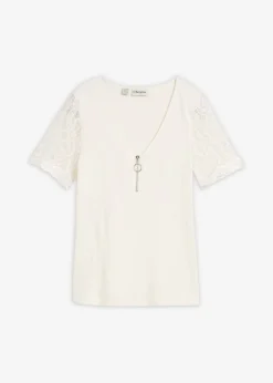 bonprix bonprix Camiseta de canalé de algodón Blanco lana Clearance