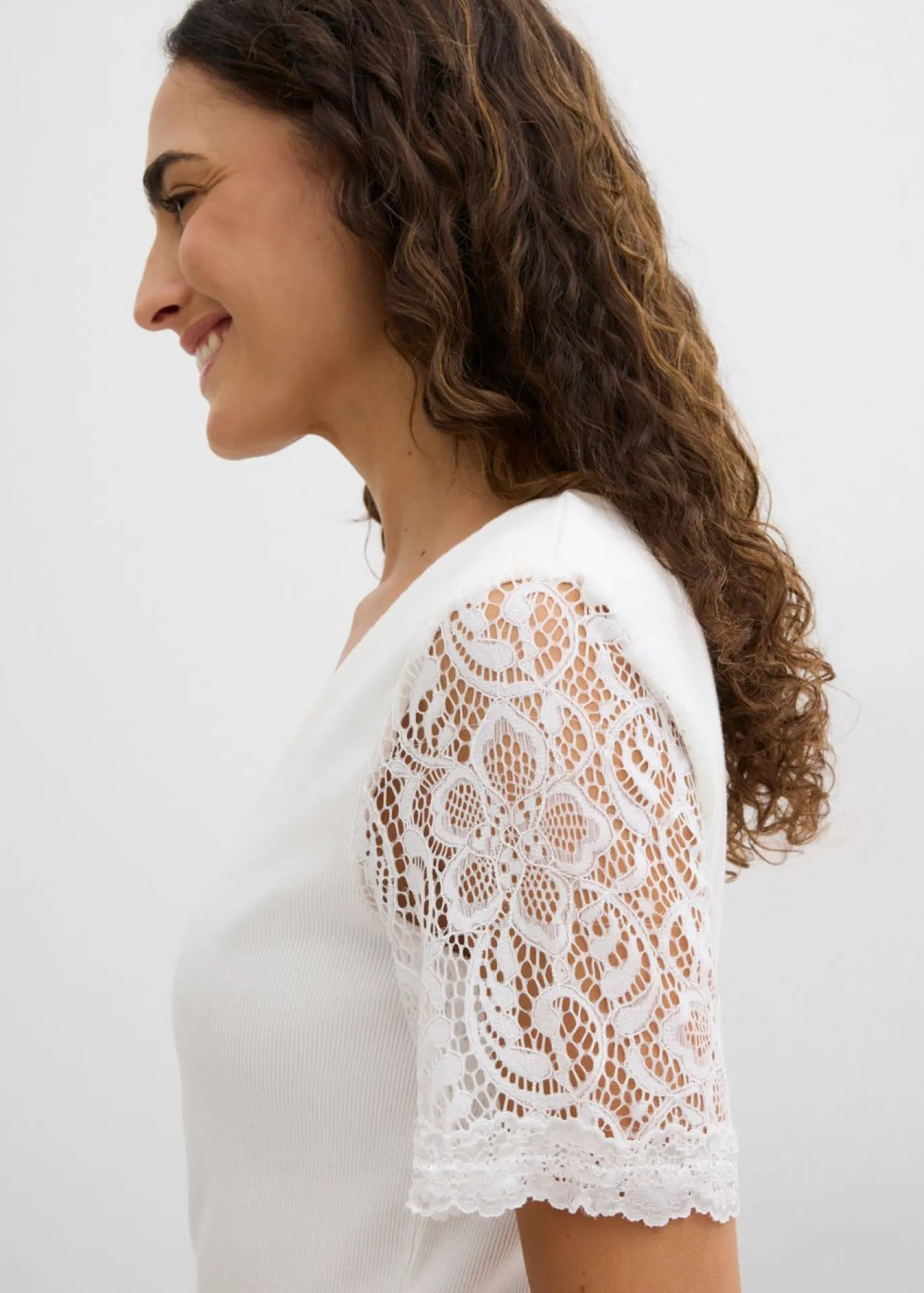 bonprix bonprix Camiseta de canalé de algodón Blanco lana Clearance