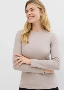 bonprix bonprix Camiseta de canalé de algodón orgánico puro (2 unidades) arena claro-marrón medio Sale