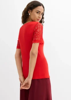 bonprix bonprix Camiseta de canalé de algodón fresa Online