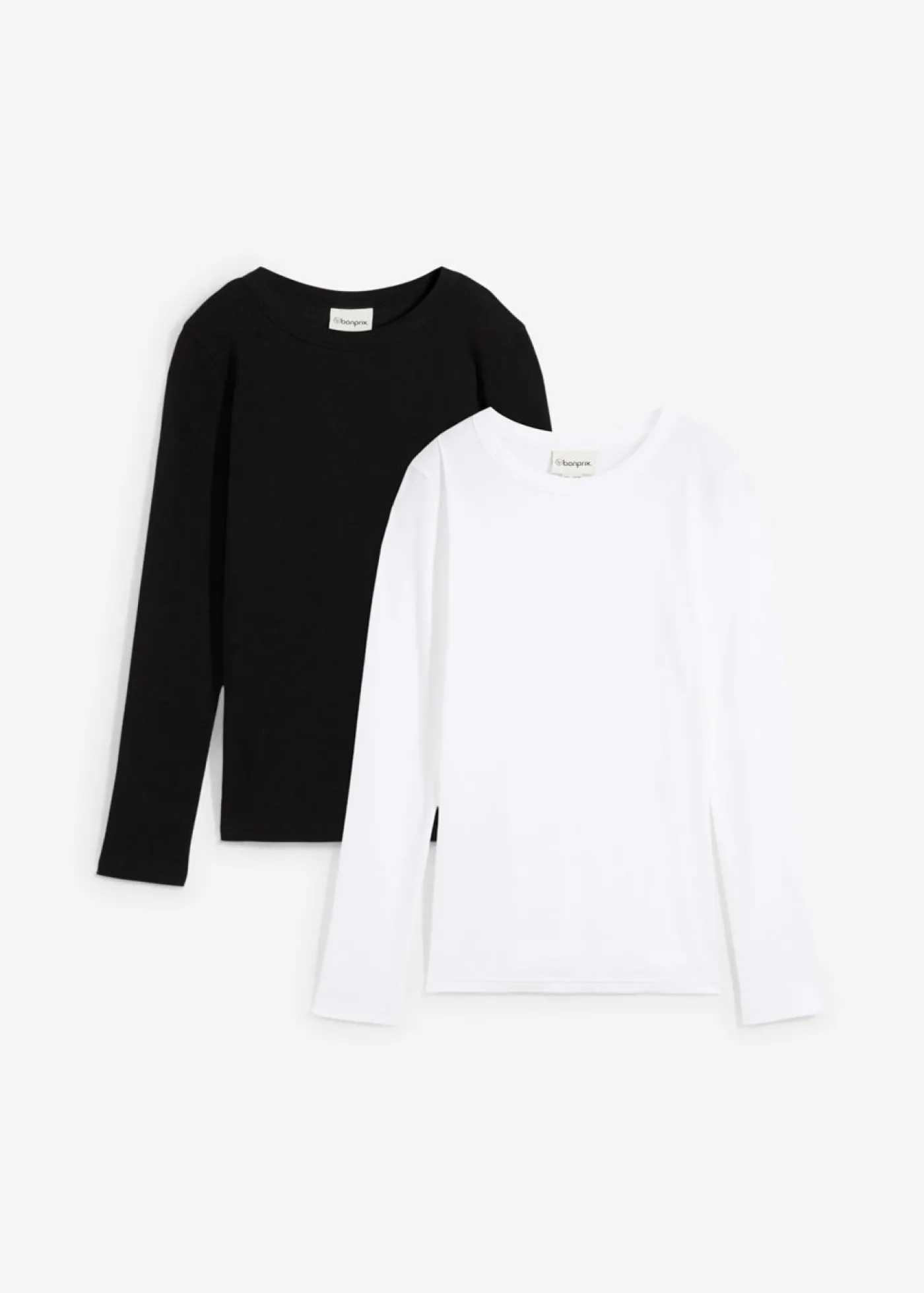 bonprix bonprix Camiseta de canalé de algodón orgánico puro (2 unidades) Negro-blanco