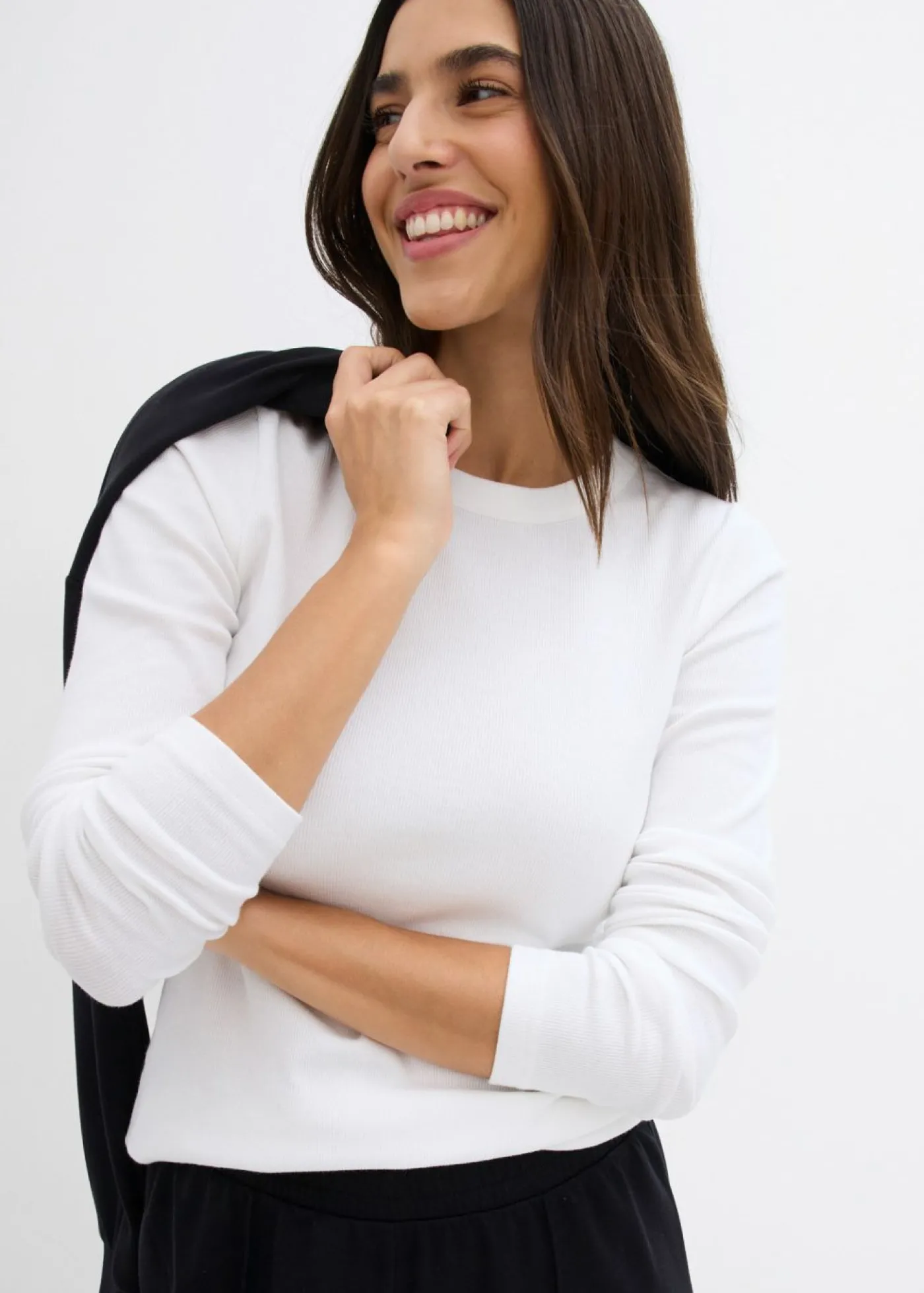 bonprix bonprix Camiseta de canalé de algodón orgánico puro (2 unidades) Negro-blanco
