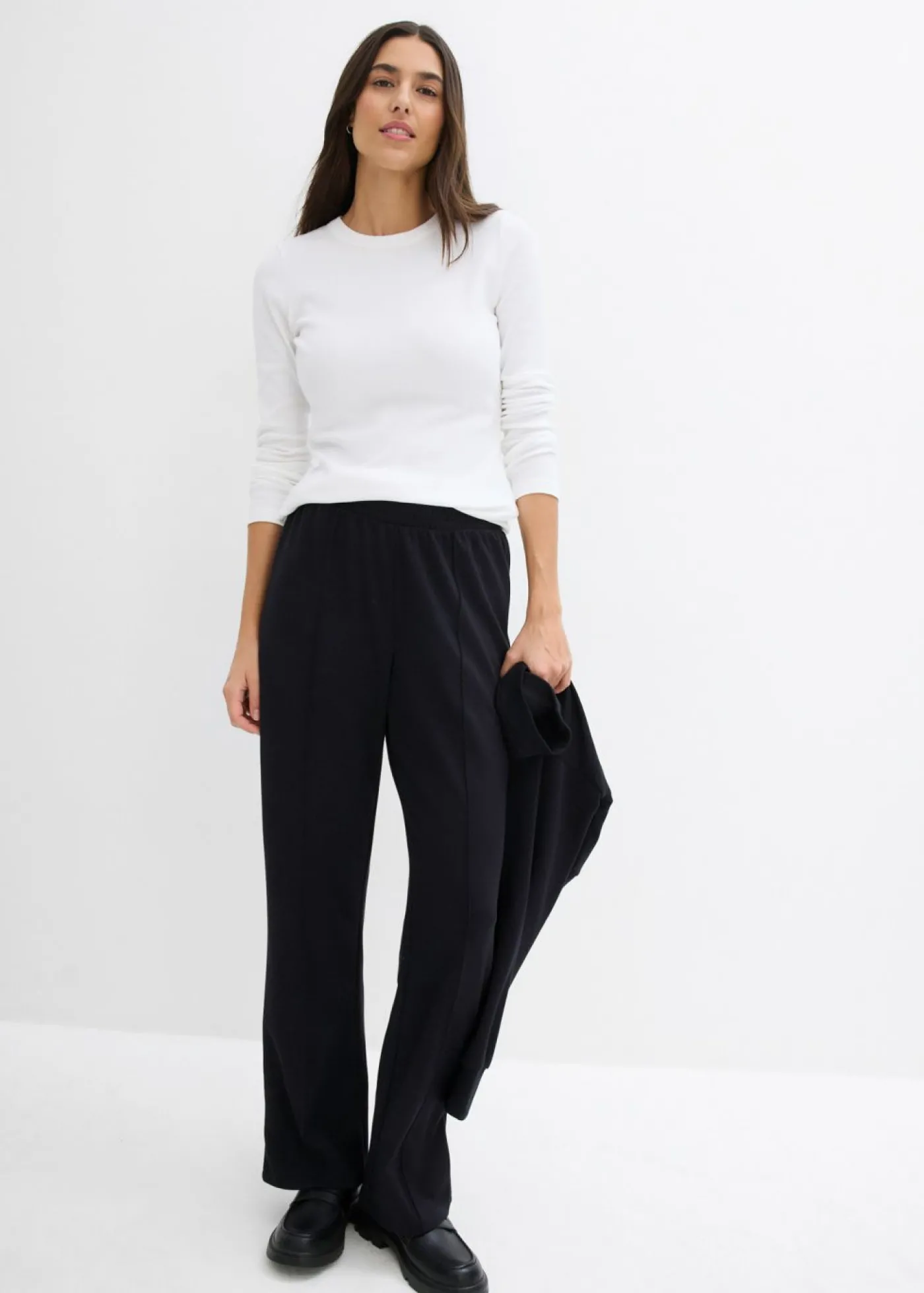 bonprix bonprix Camiseta de canalé de algodón orgánico puro (2 unidades) Negro-blanco