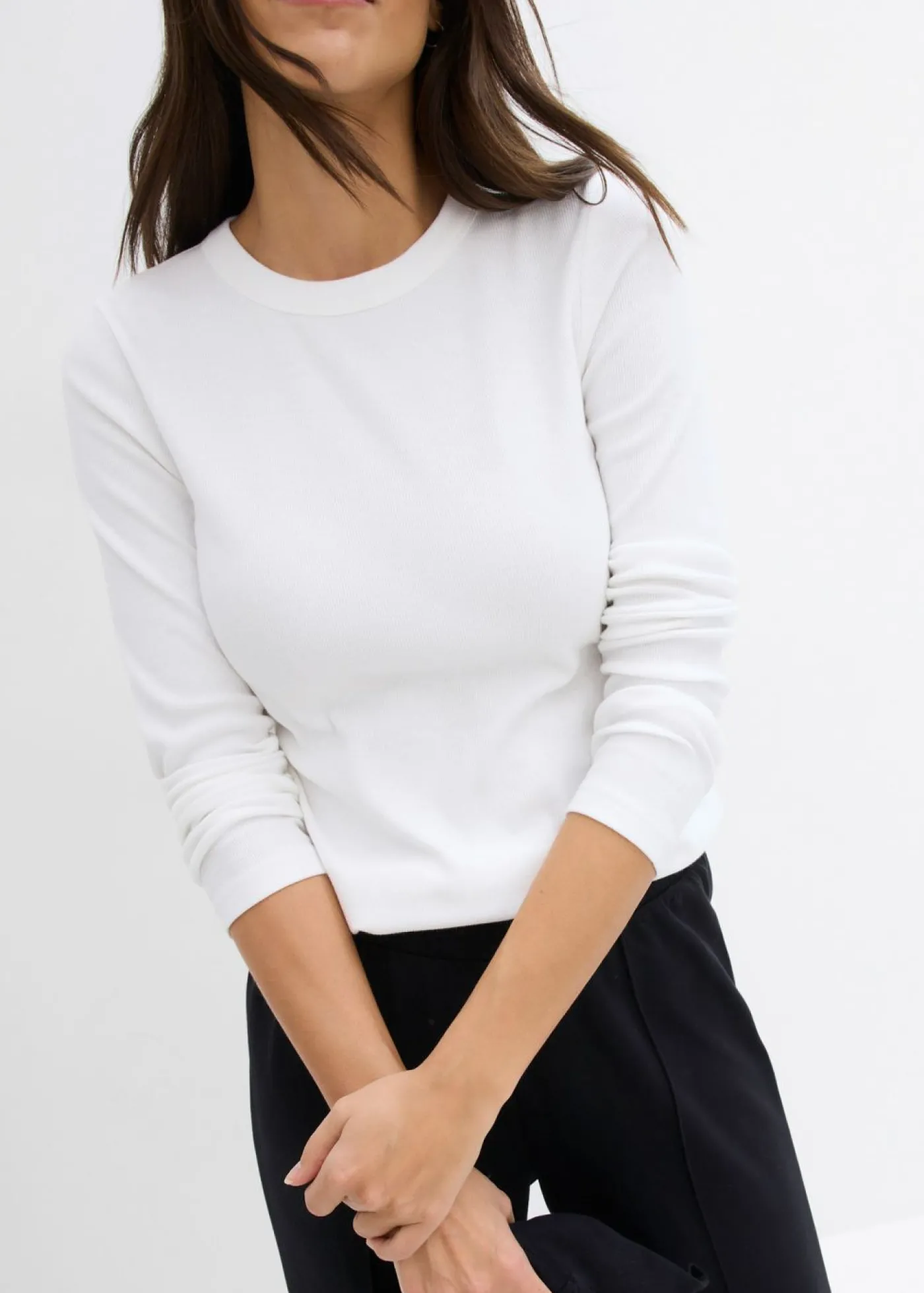 bonprix bonprix Camiseta de canalé de algodón orgánico puro (2 unidades) Negro-blanco