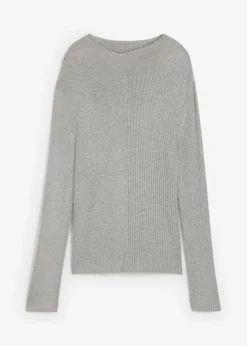bonprix bonprix Camiseta de canalé de mezcla de viscosa gris claro jaspeado moteado Hot