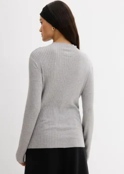 bonprix bonprix Camiseta de canalé de mezcla de viscosa gris claro jaspeado moteado Hot