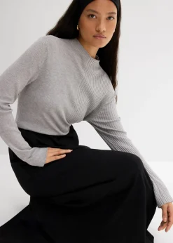 bonprix bonprix Camiseta de canalé de mezcla de viscosa gris claro jaspeado moteado Hot