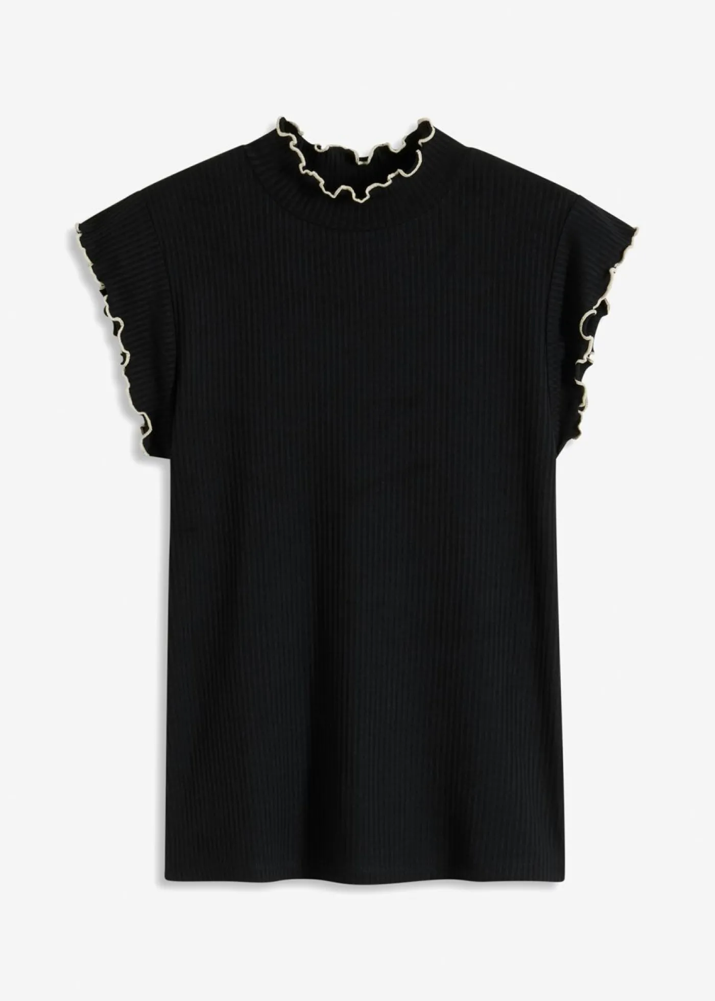 bonprix bonprix Camiseta de canalé de mezcla de viscosa Negro-blanco lana