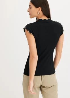 bonprix bonprix Camiseta de canalé de mezcla de viscosa Negro-blanco lana