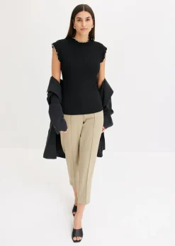 bonprix bonprix Camiseta de canalé de mezcla de viscosa Negro-blanco lana
