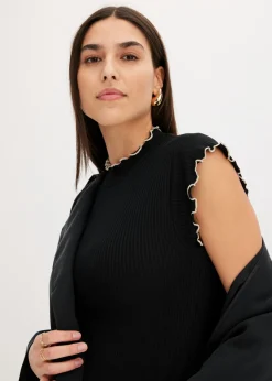 bonprix bonprix Camiseta de canalé de mezcla de viscosa Negro-blanco lana