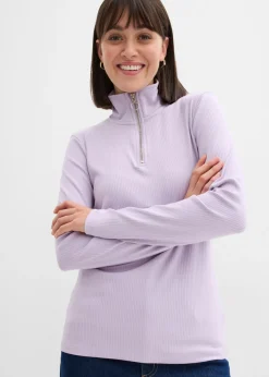 bonprix bonprix Camiseta de canalé de mezcla de viscosa suave lila pastel Discount