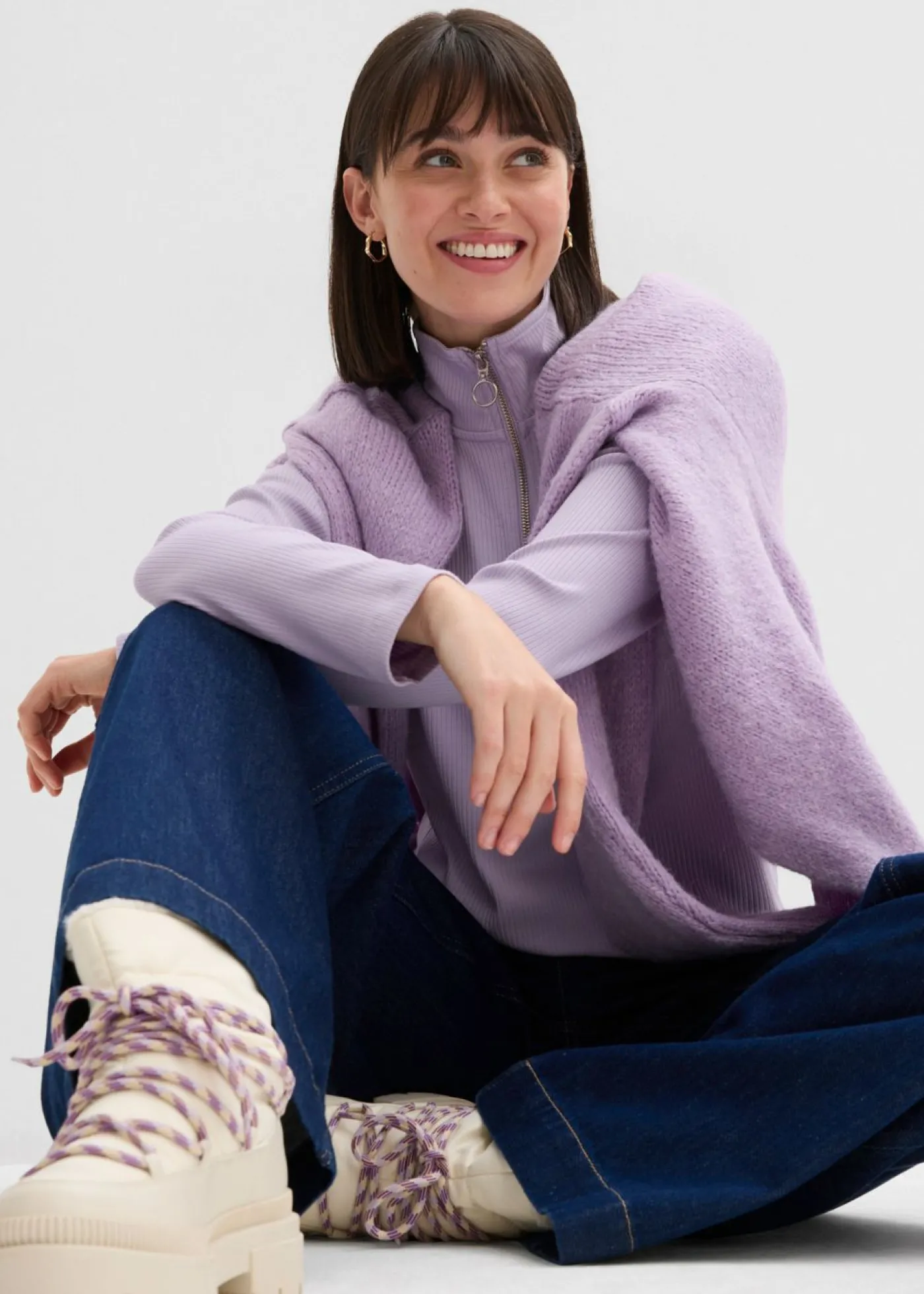 bonprix bonprix Camiseta de canalé de mezcla de viscosa suave lila pastel Discount