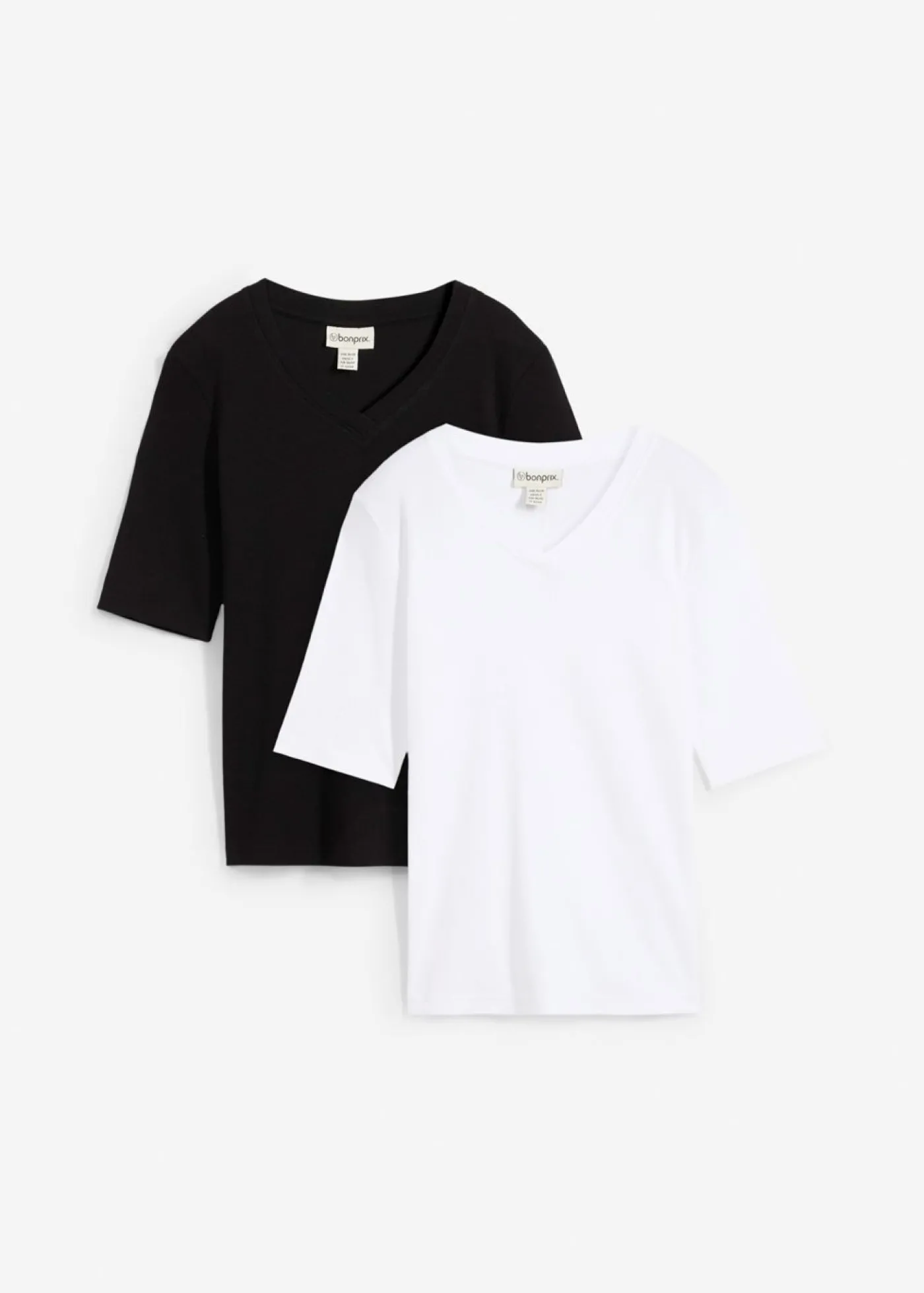 bonprix bonprix Camiseta de canalé (2 unidades) Negro-blanco Sale