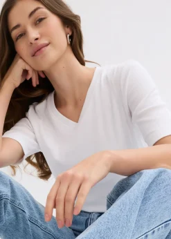 bonprix bonprix Camiseta de canalé (2 unidades) Negro-blanco Sale