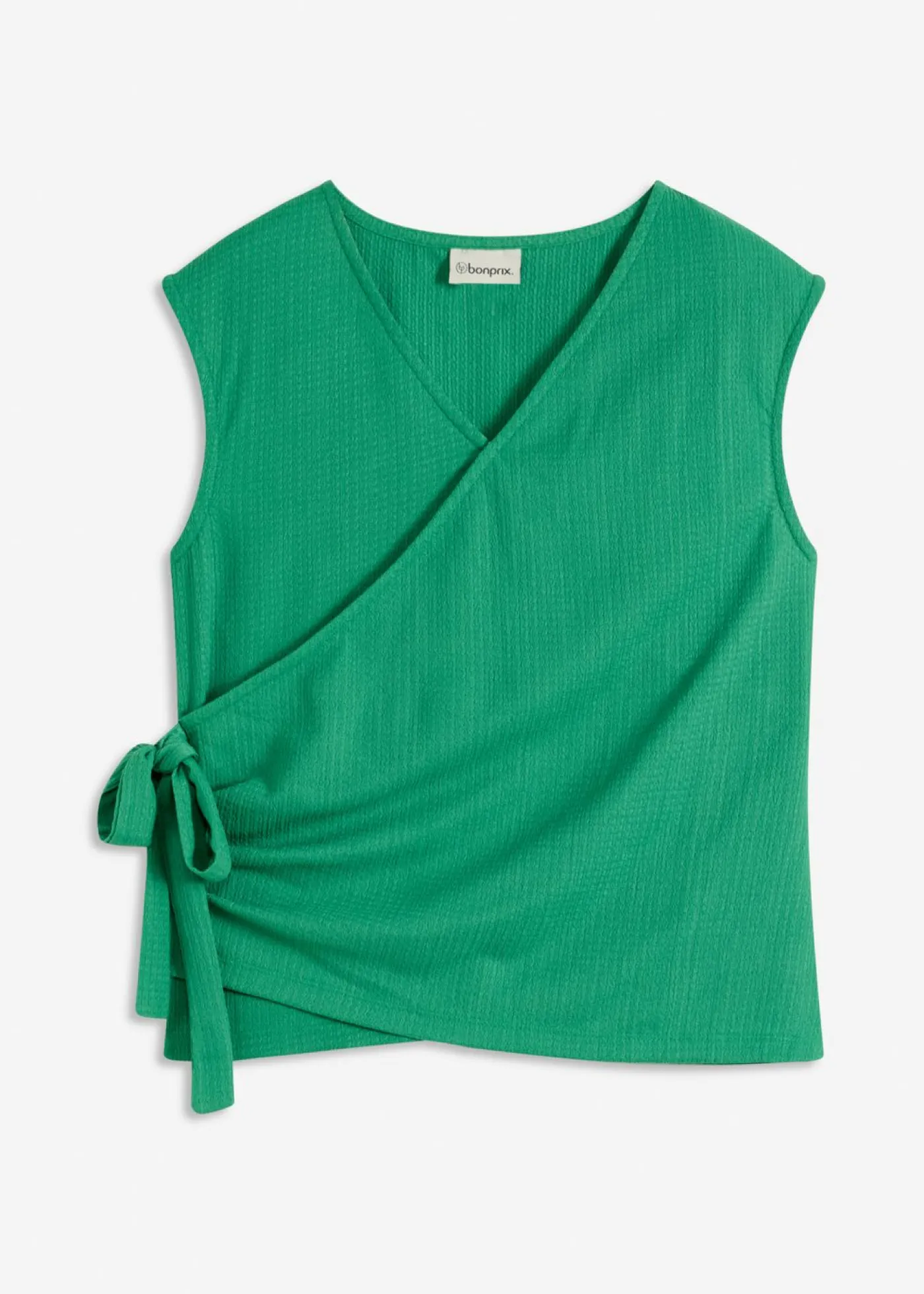 bonprix bonprix Camiseta de crepé de punto con aspecto cruzado verde gema Outlet