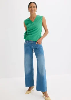 bonprix bonprix Camiseta de crepé de punto con aspecto cruzado verde gema Outlet