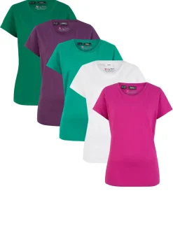 bonprix bonprix Camiseta de cuello redondo y manga corta (5 unidades) Esmeralda/uva/fucsia/blanco/verde menta Discount