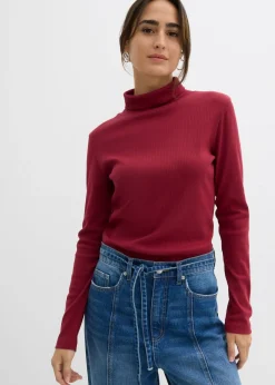 bonprix bonprix Camiseta de cuello vuelto de algodón orgánico puro Rojo Discount