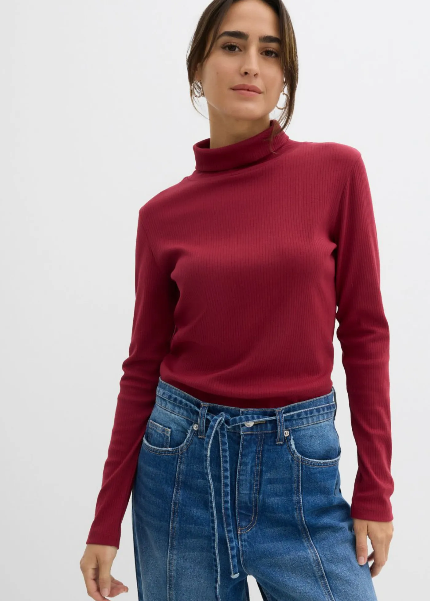 bonprix bonprix Camiseta de cuello vuelto de algodón orgánico puro Rojo Discount