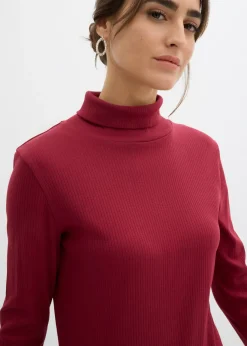 bonprix bonprix Camiseta de cuello vuelto de algodón orgánico puro Rojo Discount
