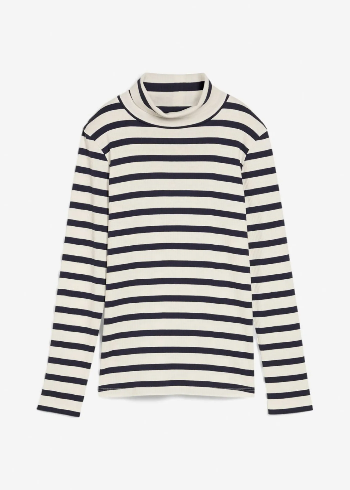 bonprix bonprix Camiseta de cuello vuelto de algodón orgánico puro Blanco lana-azul marino con rayas
