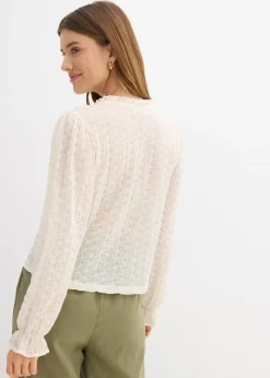 bonprix bonprix Camiseta de encaje con mangas abullonadas Blanco lana
