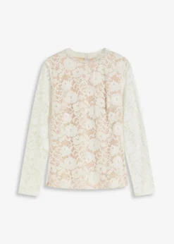 bonprix bonprix Camiseta de encaje de manga larga Blanco lana Outlet